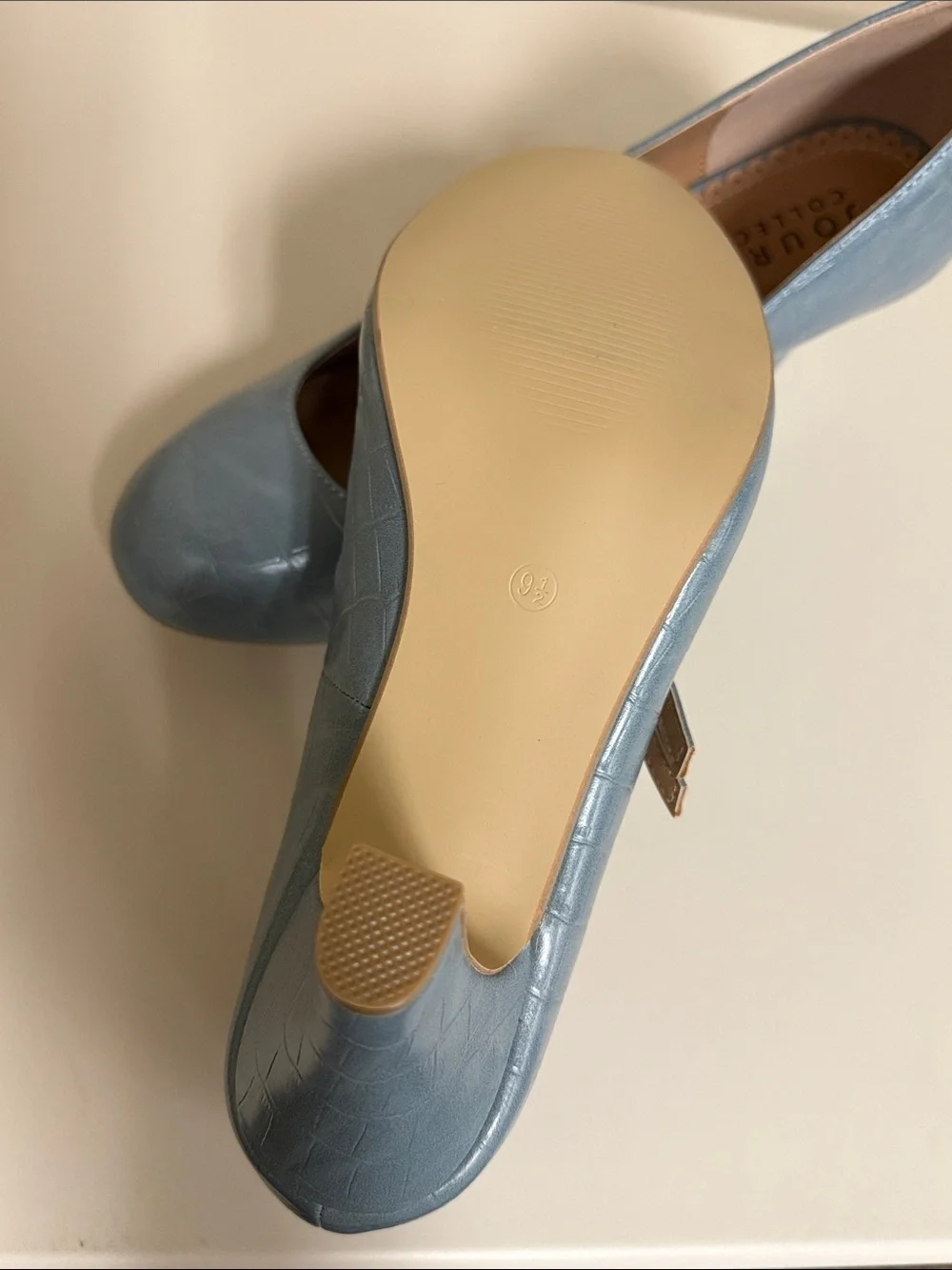 Journee Collection Blue Croc-Embossed Mary Jane Heels